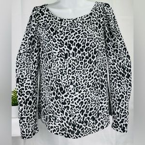 White House Black Market Women’s Long Sleeve Animal Print Shirt Top Blouse Sz 4